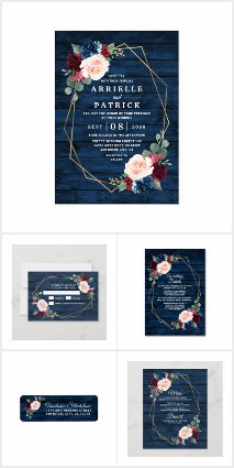 Navy Blue Burgundy Gold Blush Pink Wedding Set