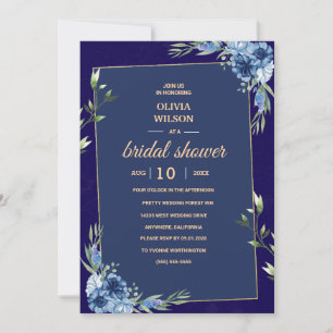 Navy Blue Burgundy Gold Pink Bridal Shower Invitation