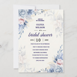 Navy Blue Burgundy Gold Pink Bridal Shower Invitation
