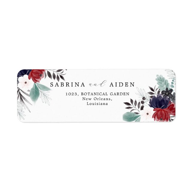 Navy Blue Burgundy Gothic Floral Wedding Address (Front)