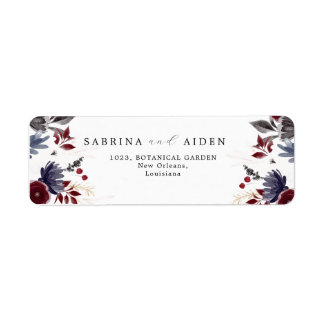 Navy Blue Burgundy Gothique Floral Mariage Adresse