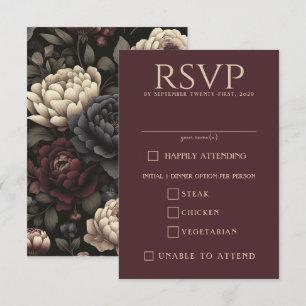 Navy Blue & Burgundy Moody Floral Food Choices RSVP Card