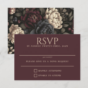 Navy Blue & Burgundy Moody Floral RSVP Card