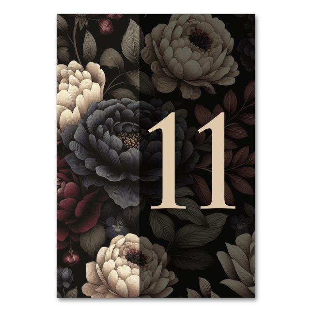Navy Blue & Burgundy Moody Floral Table 11 Number (Front)