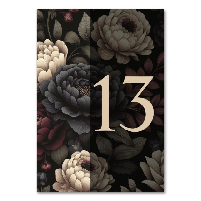 Navy Blue & Burgundy Moody Floral Table 13 Number (Front)