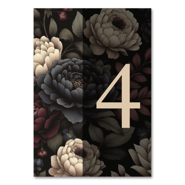 Navy Blue & Burgundy Moody Floral Table 4 Number (Front)