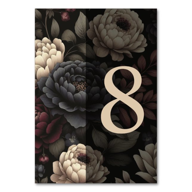 Navy Blue & Burgundy Moody Floral Table 8 Number (Front)