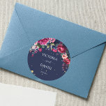 Navy blue burgundy pink roses wedding classic round sticker<br><div class="desc">Navy blue burgundy flowers vintage roses wedding labels stickers.</div>