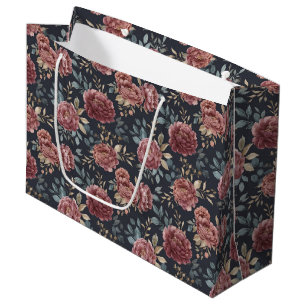 Navy Blue Burgundy Red Floral Birthday Large Gift Bag