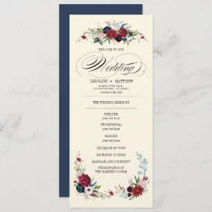 Navy Blue   Burgundy Red Floral Wedding Program