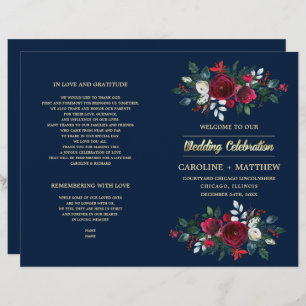 Navy Blue   Burgundy Red Floral Wedding Programs