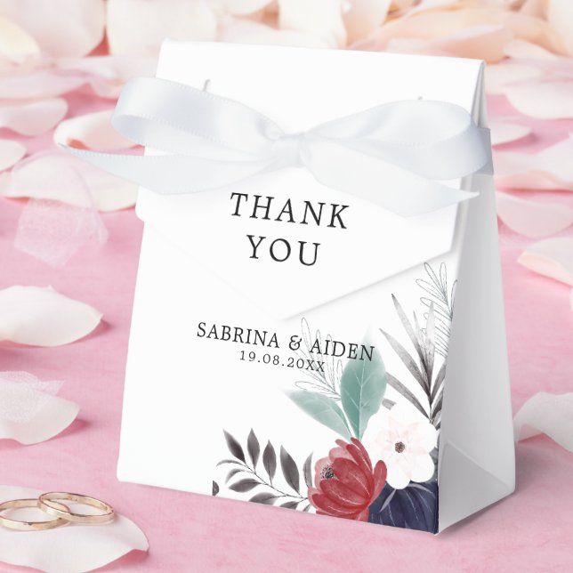 Navy Blue Burgundy Red Gothic Floral Wedding Favor Box (Wedding)