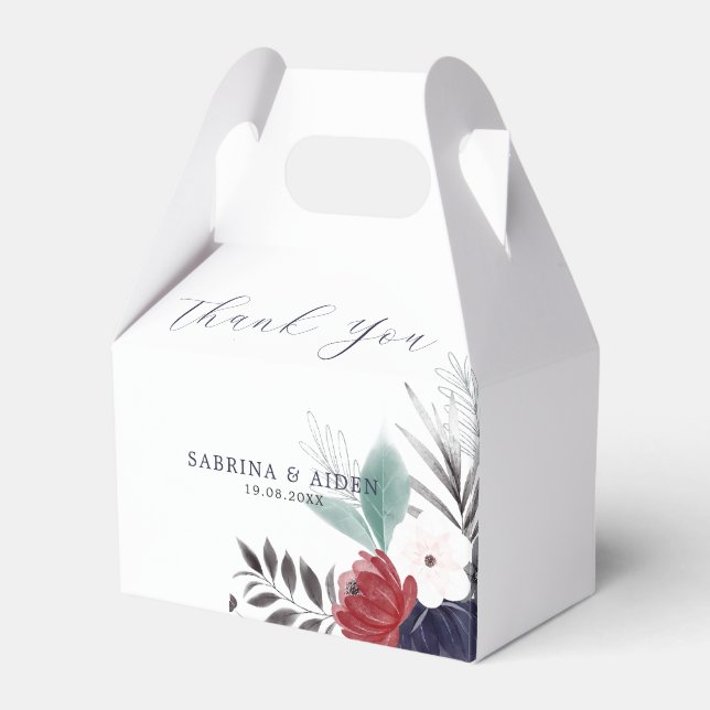 Navy Blue Burgundy Red Gothic Floral Wedding  Favor Box (Front Side)