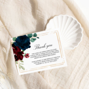 Navy Blue & Burgundy Rose Funeral Thank You Note Card
