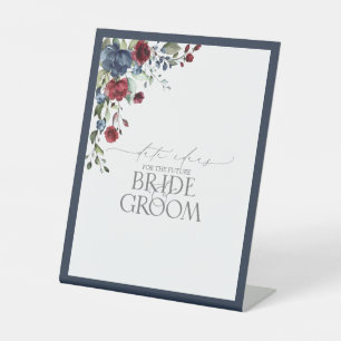 Navy Blue Burgundy Watercolor Floral Date Ideas Pedestal Sign