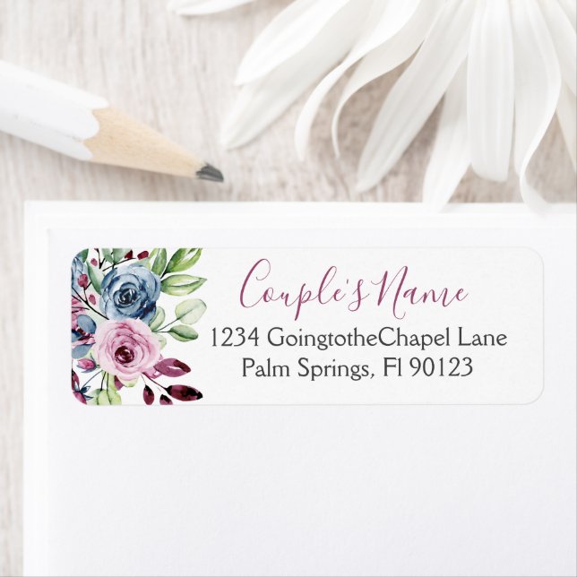 Navy Blue Burgundy Watercolor Floral Wedding (Insitu)