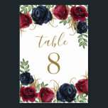 Navy Blue Burgundy Wedding Table Number Cards<br><div class="desc">Navy Blue Burgundy Wedding Table Number Cards - features elegant watercolor roses and peonies in various shades of Marsala,  burgundy,  merlot and navy blue with elegant greenery. There are touches of sprigs of gold throughout the flowers and greenery.</div>