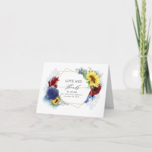 Navy Blue Burgundy Yellow Fall Wedding Thank You Card