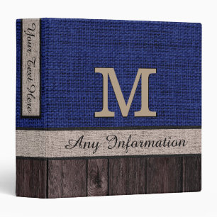 Navy Blue Burlap Rustic Jute Look Wood Binder