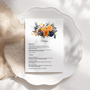 Navy Blue, Burnt Orange & Champagne Floral Wedding Menu
