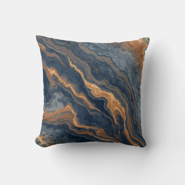 Navy Blue Burnt Orange Dusty Blue 16" Throw Pillow (Front)