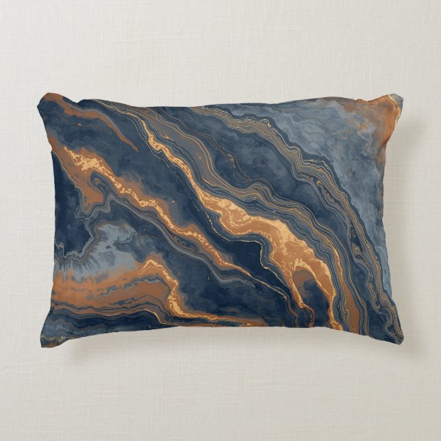 Navy Blue Burnt Orange Dusty Blue Accent Pillow (Front)