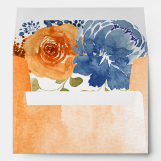 Navy Blue Burnt Orange Floral Terracotta Wedding Envelope