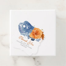 Navy Blue Burnt Orange Floral Wedding Thank You