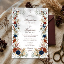 Navy Blue & Burnt Orange Florals Rust Fall Wedding
