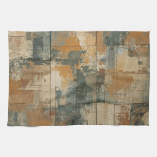 Navy Blue Burnt Orange Rustic Weathered Wood Kitchen Towel