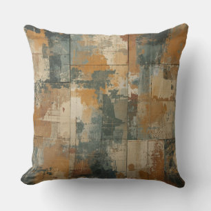 Navy Blue Burnt Orange Rustic Weathered Wood Throw Pillow
