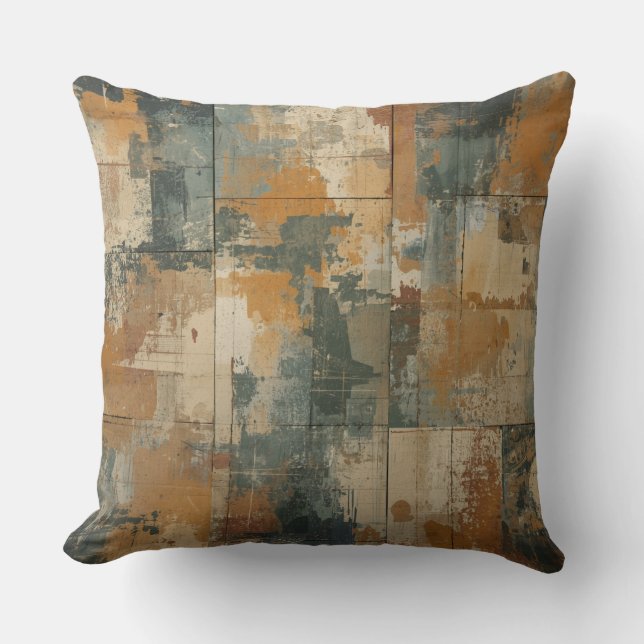 Navy Blue Burnt Orange Rustic Weathered Wood Throw Pillow (Front)