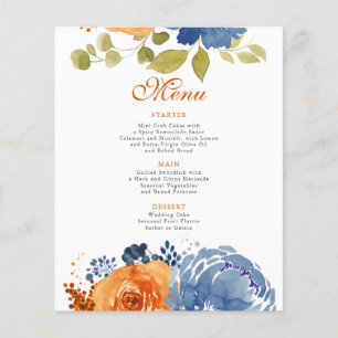 Navy Blue Burnt Orange Terracotta  Wedding Menu