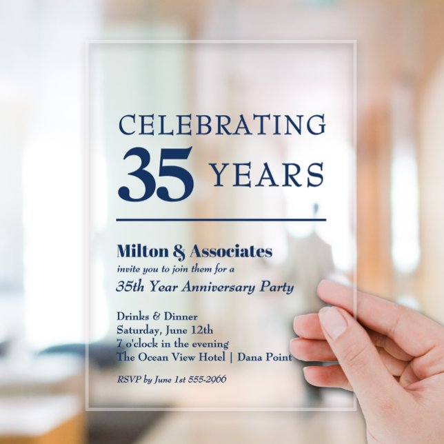 Navy Blue Business Anniversary Acrylic Invitations (Navy Blue Business Anniversary Clear Acrylic Invitations)