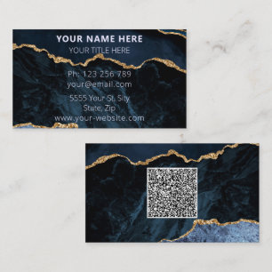 Navy Blue Business Card Template with QR Code
