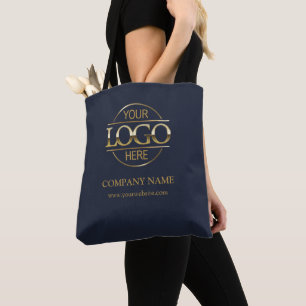 Navy Blue Business Company Logo Promotional Gift Tote Bag