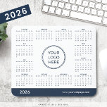 Navy Blue Business Logo 2026 Calendar Mouse Pad<br><div class="desc">Our simple 2026 Monthly Calendar with your Business Logo Mouse Pad in modern white and black makes a useful promotional item. Great option for Christmas corporate gifts. Navy blue and white colours to your branding. Personalize and order your calendar mouse pads online. No minimum amount is required. Upload Logo in...</div>