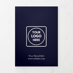 Navy Blue Business Logo Custom Folded Design Tri-Fold Card