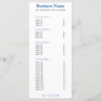 Navy Blue Business Menu with Price List