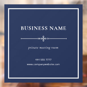 Navy Blue Business Office Name White Frame Window Cling