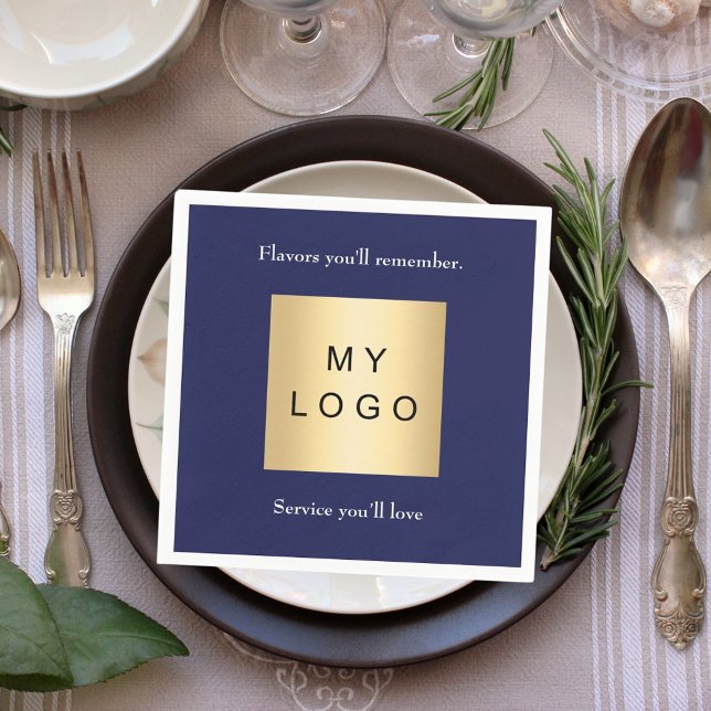 Navy blue cafe bar business logo slogan quote napkin (Creator Uploaded)