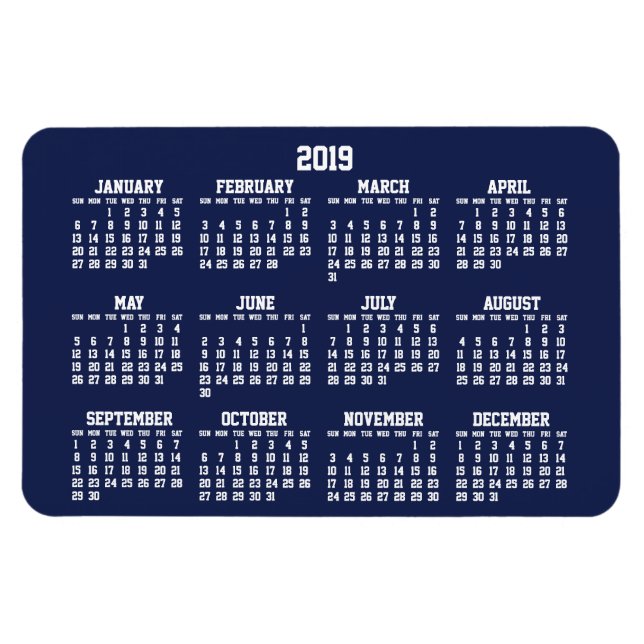 Navy Blue Calendar 2019 Large Flexible Magnets (Horizontal)