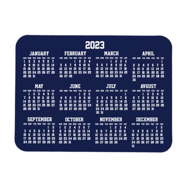 Navy Blue Calendar 2023 Small Flexible Magnets (Horizontal)