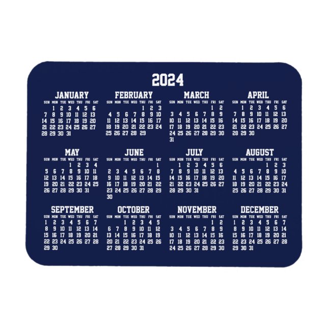 Navy Blue Calendar 2024 Small Flexible Magnets (Horizontal)