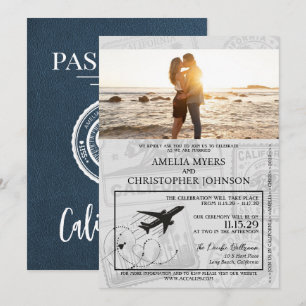 Navy Blue California Passport Wedding Invitation