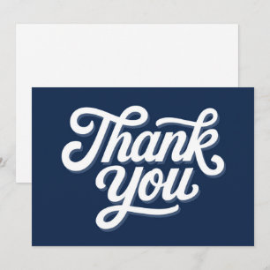Navy Blue Calligraphy Bold Thank You Flat Card