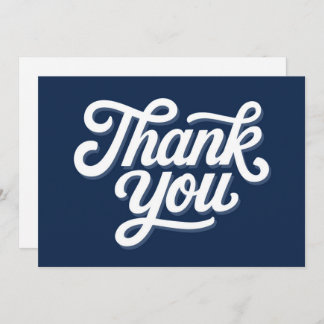 Navy Blue Calligraphy Bold Thank You Flat Card