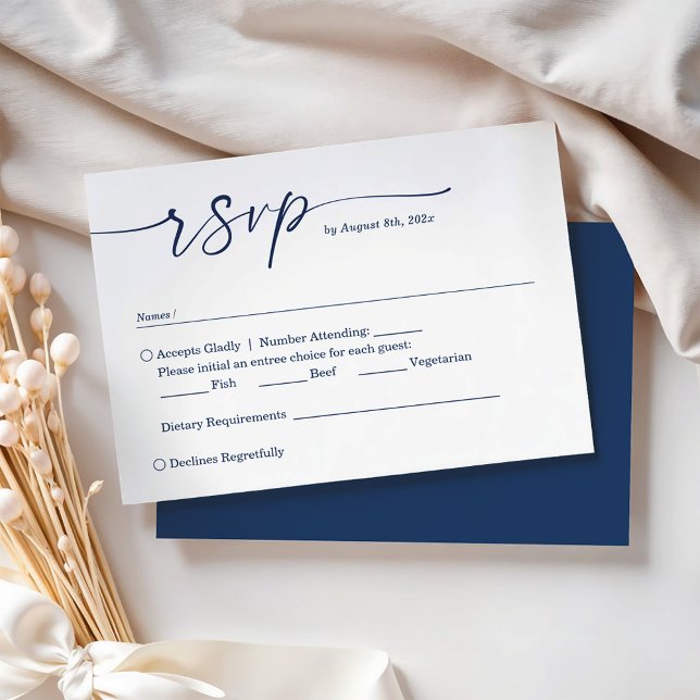 Navy Blue Calligraphy Handwritten Script Wedding RSVP Card (Creator Uploaded)