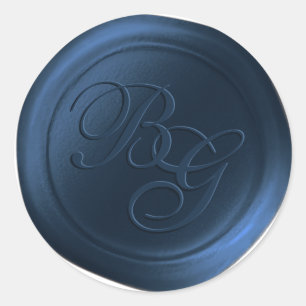 Navy Blue Calligraphy Monogram Wax Seal Stickers
