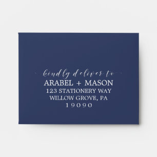Navy Blue & Calligraphy Printed Address RSVP Envelopes